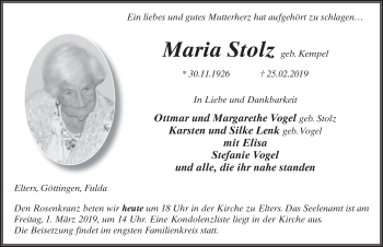 Traueranzeige von Maria Stolz von FZ