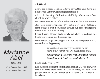 Traueranzeige von Marianne Abel von FZ