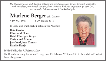 Traueranzeige von Marlene Berger von FZ