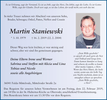 Traueranzeige von Martin Staniewski von FZ