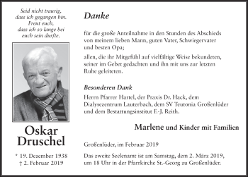 Traueranzeige von Oskar Druschel 