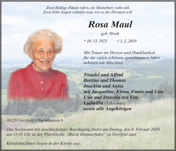 Traueranzeige von Rosa Maul von FZ