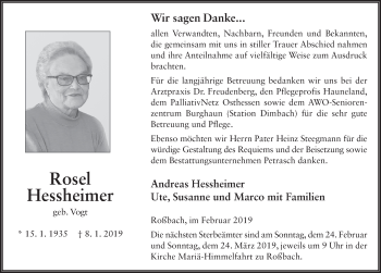 Traueranzeige von Rosel Hessheimer von FZ