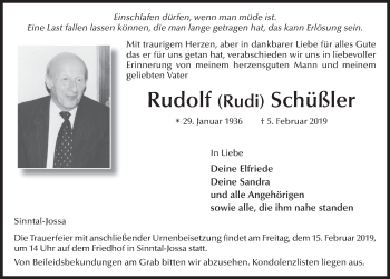 Traueranzeige von Rudolf Schüßler von FZ