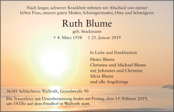 Traueranzeige von Ruth Blume von FZ