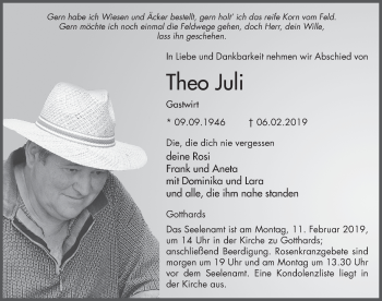 Traueranzeige von Theo Juli von FZ