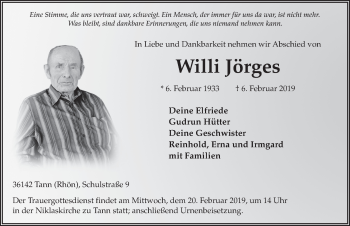 Traueranzeige von Willi Jörges von FZ