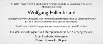 Traueranzeige von Wolfgang Hillenbrand 