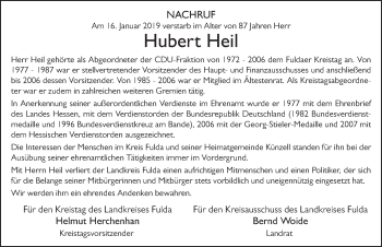 Traueranzeige von Hubert Heil von FZ