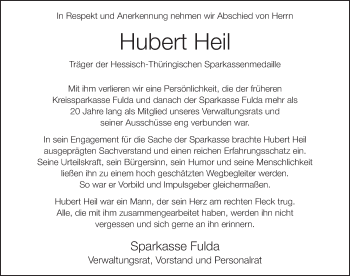 Traueranzeige von Hubert Heil von FZ