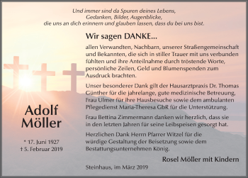 Traueranzeige von Adolf Möller von FZ