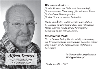 Traueranzeige von Alfred Denzel von FZ