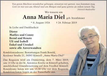Traueranzeige von Anna Maria Diel von FZ