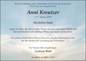 Traueranzeige von Anni Kreutzer von FZ