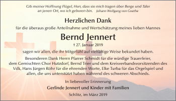 Traueranzeige von Bernd Jennert von FZ