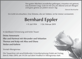 Traueranzeige von Bernhard Eppler von FZ