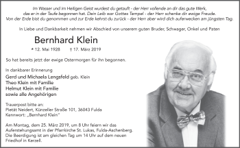 Traueranzeige von Bernhard Klein von FZ