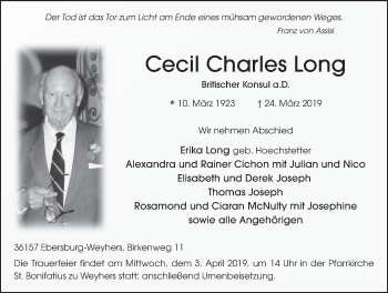 Traueranzeige von Cecil Charles Long von FZ