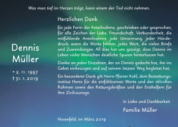 Traueranzeige von Dennis Müller von FZ