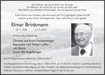 Traueranzeige von Elmar Brinkmann von FZ
