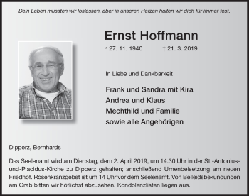 Traueranzeige von Ernst Hoffmann von FZ