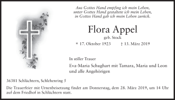Traueranzeige von Flora Appel von FZ