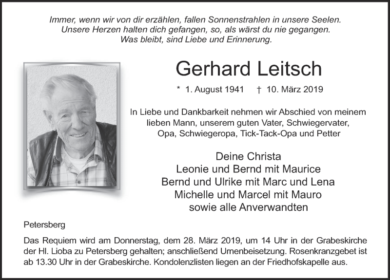  Traueranzeige für Gerhard Leitsch vom 21.03.2019 aus FZ