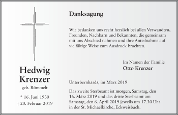 Traueranzeige von Hedwig Krenzer von FZ