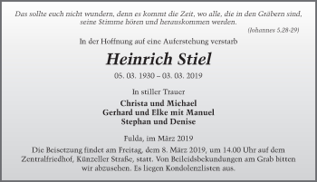 Traueranzeige von Heinrich Stiel von FZ