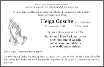 Traueranzeige von Helga Gusche von FZ