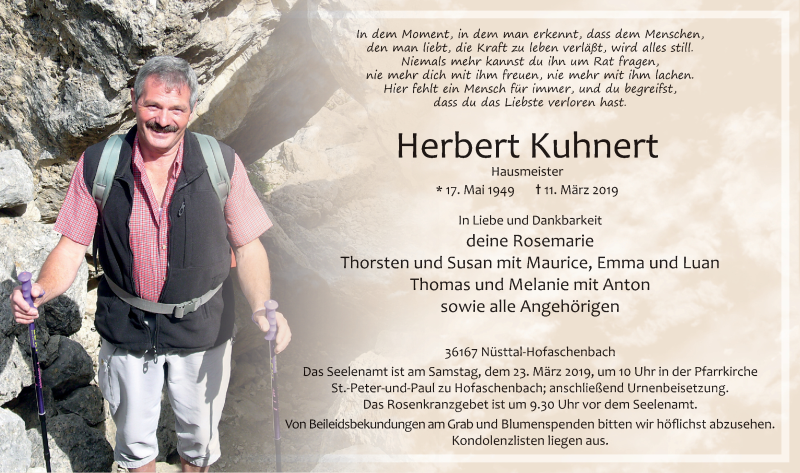  Traueranzeige für Herbert Kuhnert vom 20.03.2019 aus FZ