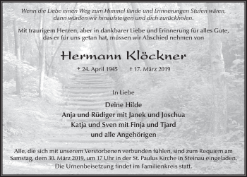 Traueranzeige von Hermann Klöckner von FZ