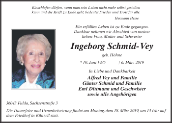 Traueranzeige von Ingeborg Schmid-Vey von FZ