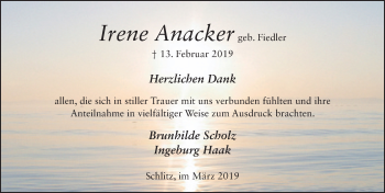 Traueranzeige von Irene Anacker von FZ
