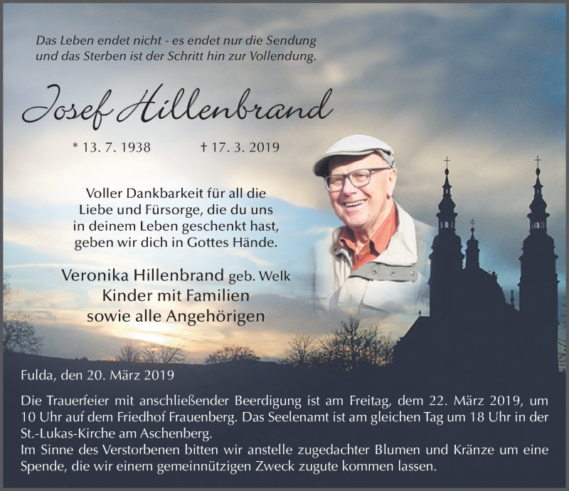  Traueranzeige für Josef Hillenbrand vom 20.03.2019 aus FZ