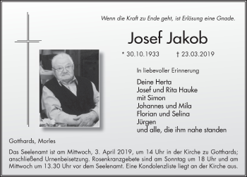 Traueranzeige von Josef Jakob von FZ