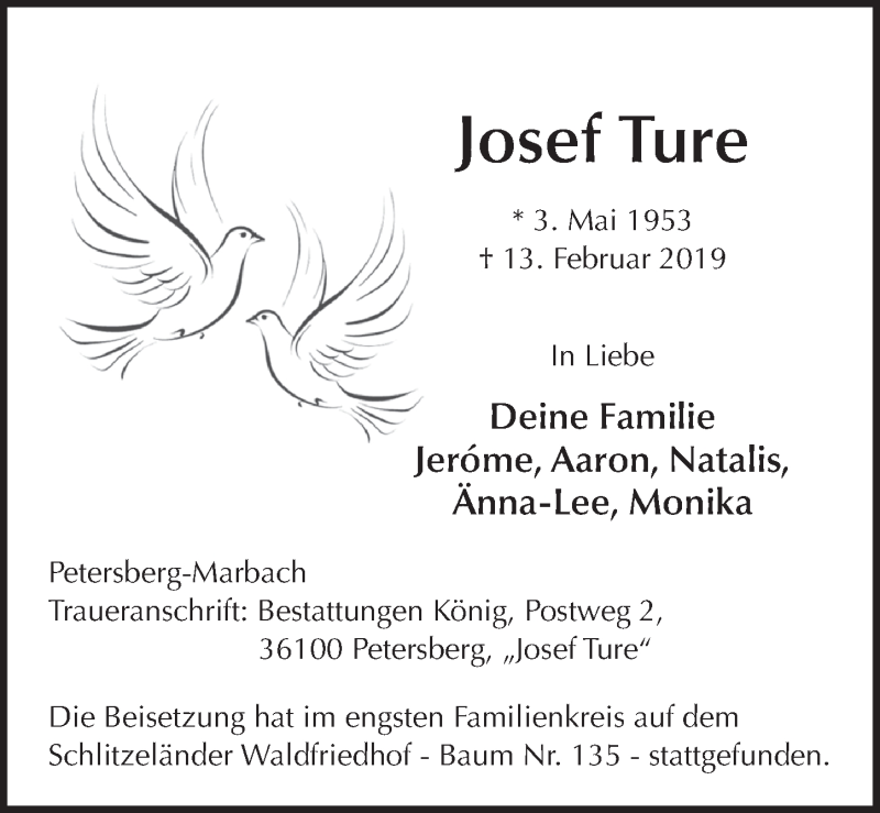  Traueranzeige für Josef Ture vom 01.03.2019 aus 