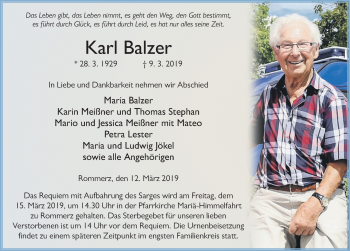 Traueranzeige von Karl Balzer von FZ