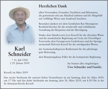 Traueranzeige von Karl Schneider von FZ