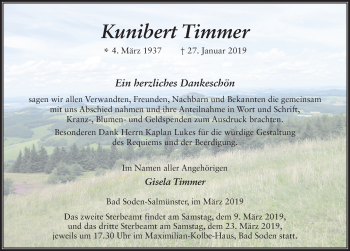 Traueranzeige von Kunibert Timmer von FZ