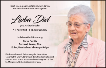 Traueranzeige von Lioba Diel von FZ