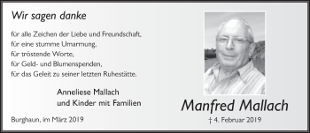 Traueranzeige von Manfred Mallach von FZ