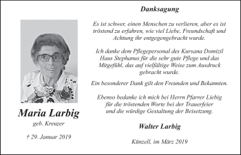 Traueranzeige von Maria Larbig von FZ
