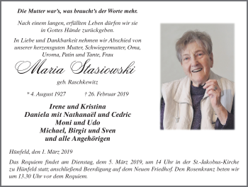 Traueranzeige von Maria Stasiowski 