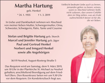 Traueranzeige von Martha Hartung von FZ