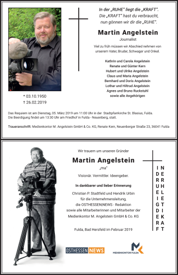Traueranzeige von Martin Angelstein von FZ