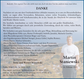 Traueranzeige von Martin Staniewski von FZ