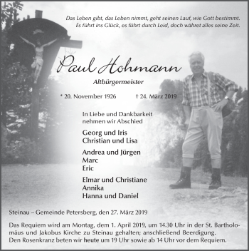 Traueranzeige von Paul Hohmann von FZ