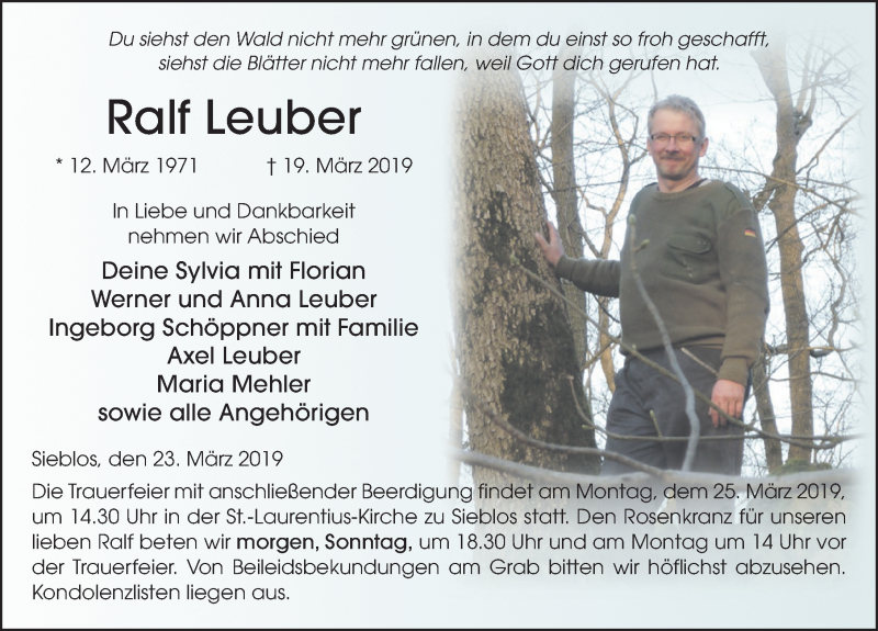 Traueranzeige für Ralf Leuber vom 23.03.2019 aus FZ
