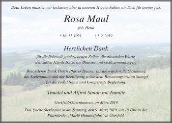 Traueranzeige von Rosa Maul von FZ